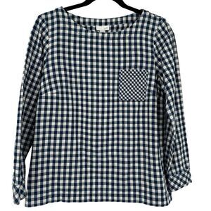 J. Jill Navy & White Gingham Button Back Long Sleeve Top Small